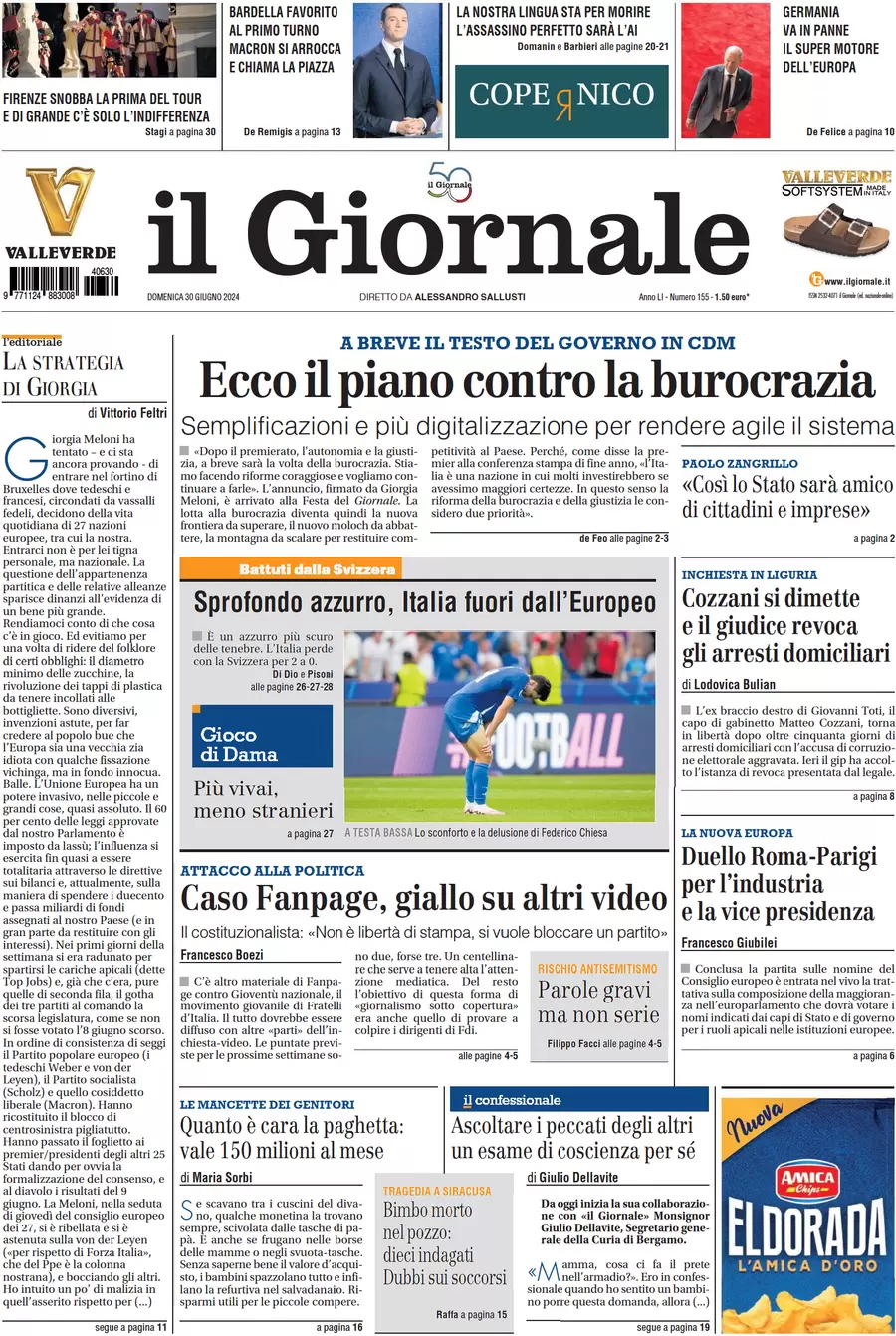 anteprima della prima pagina di il-giornale del 30/06/2024