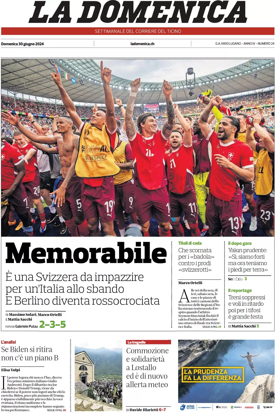 anteprima della prima pagina di corriere-del-ticino del 30/06/2024