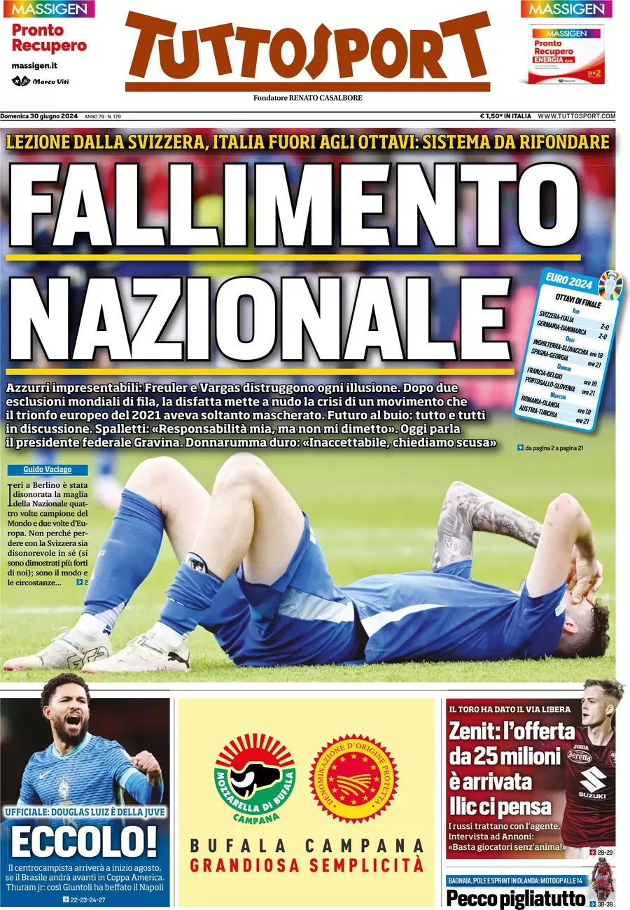 anteprima della prima pagina di tuttosport del 30/06/2024
