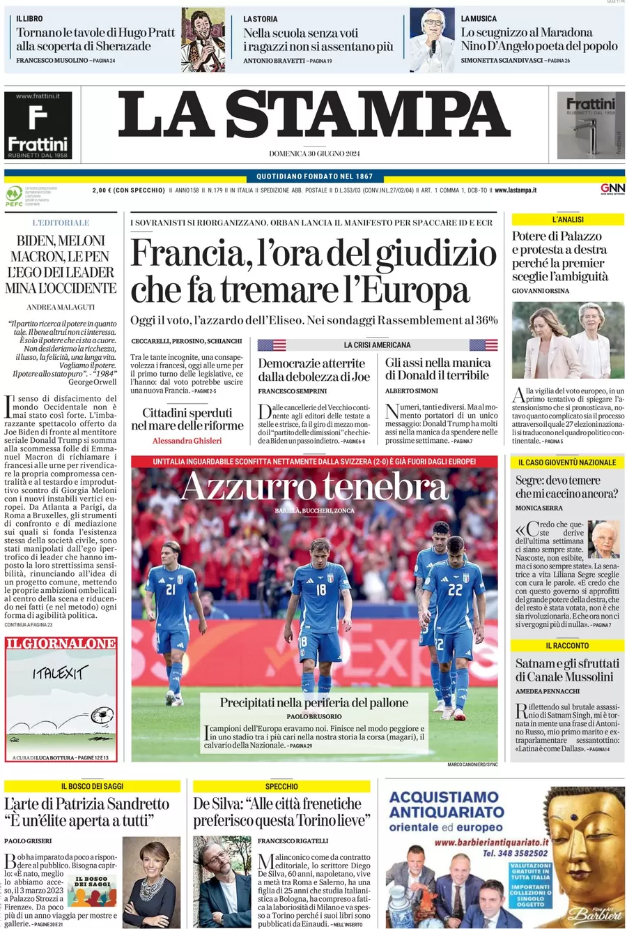 anteprima della prima pagina di la-stampa del 30/06/2024