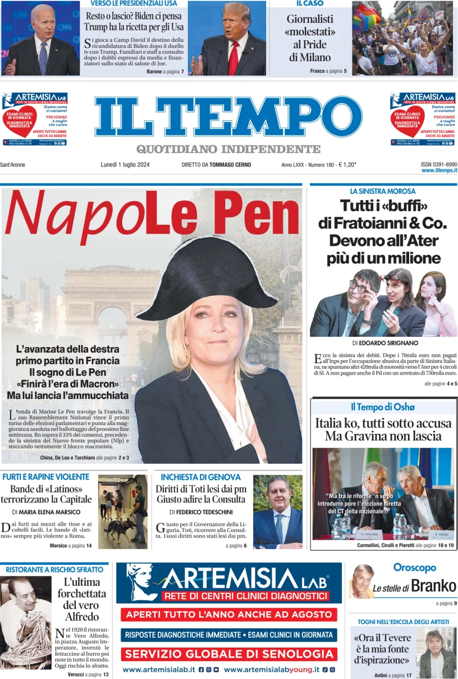 anteprima della prima pagina di il-tempo del 01/07/2024