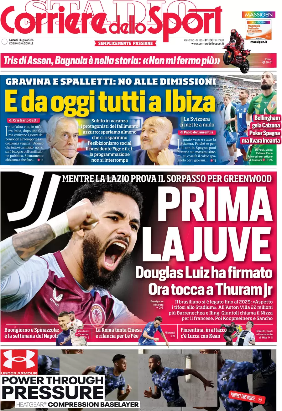 anteprima della prima pagina di corriere-dello-sport del 01/07/2024