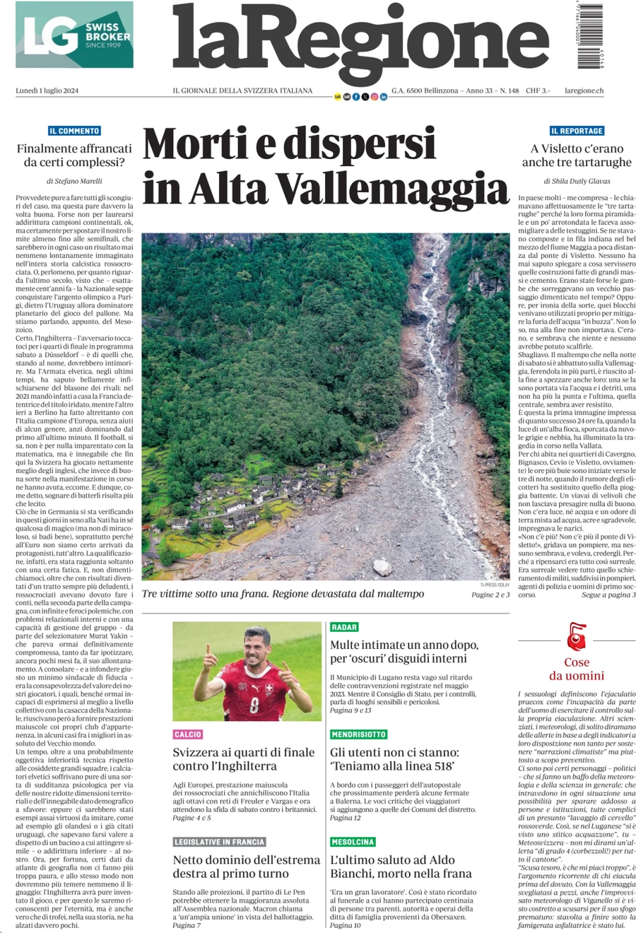 anteprima della prima pagina di la-regione del 01/07/2024