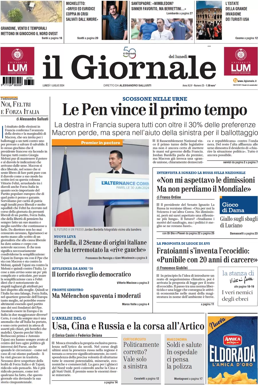 anteprima della prima pagina di il-giornale del 01/07/2024