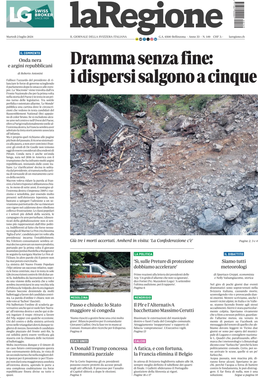 anteprima della prima pagina di la-regione del 02/07/2024