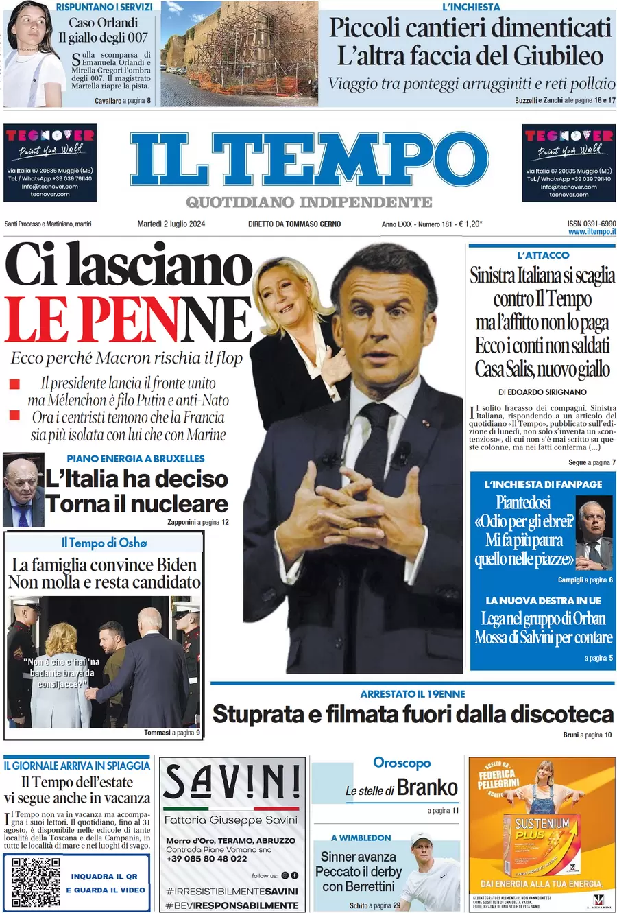 anteprima della prima pagina di il-tempo del 02/07/2024