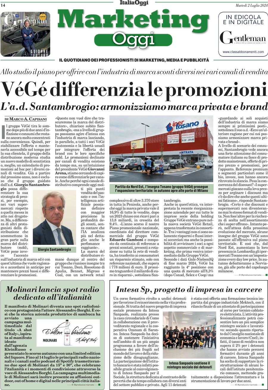 anteprima della prima pagina di marketing-oggi del 02/07/2024