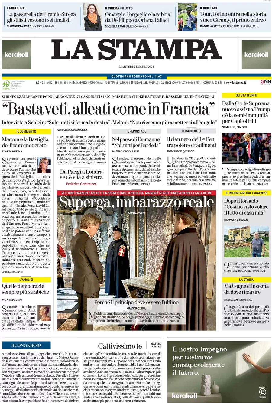 anteprima della prima pagina di la-stampa del 02/07/2024