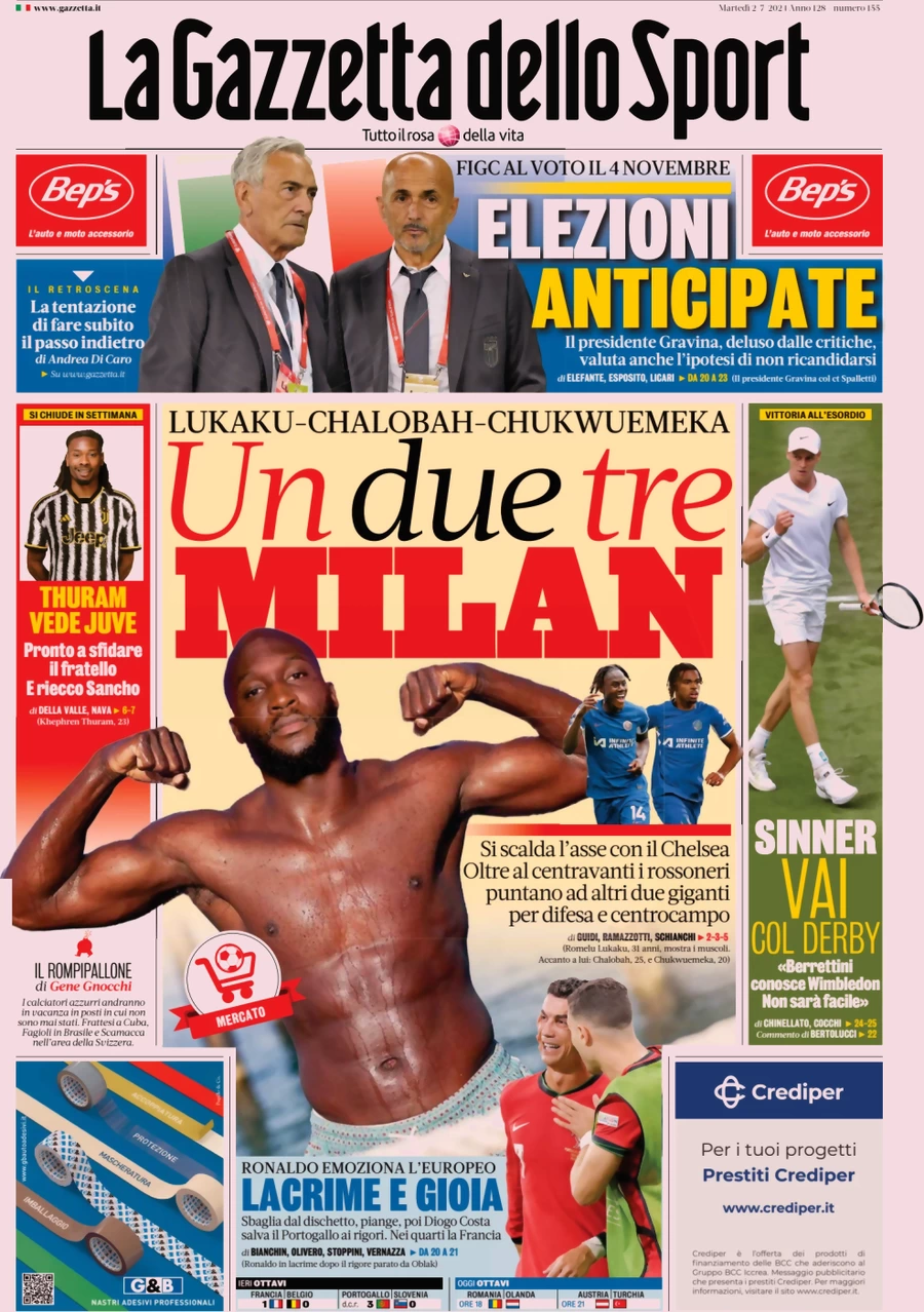 anteprima della prima pagina di la-gazzetta-dello-sport del 02/07/2024
