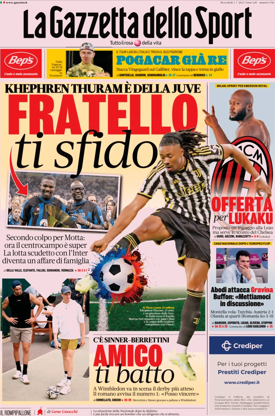 anteprima della prima pagina di la-gazzetta-dello-sport del 03/07/2024