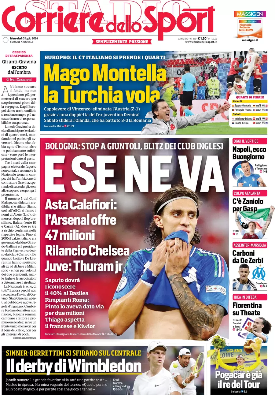 anteprima della prima pagina di corriere-dello-sport del 03/07/2024