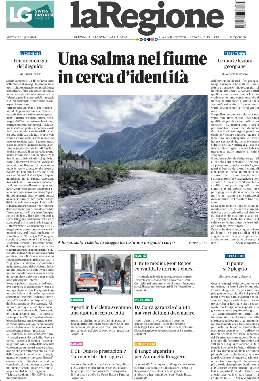 anteprima della prima pagina di la-regione del 03/07/2024
