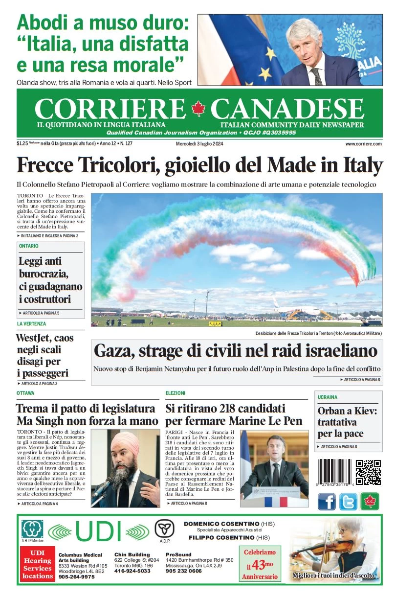 anteprima della prima pagina di corriere-canadese del 03/07/2024