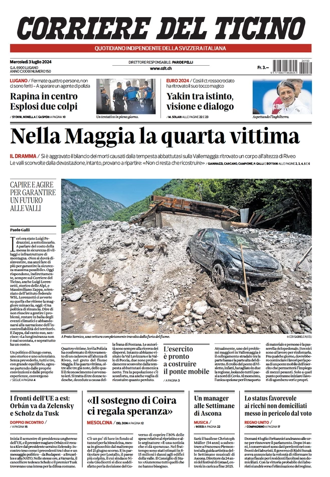anteprima della prima pagina di corriere-del-ticino del 03/07/2024