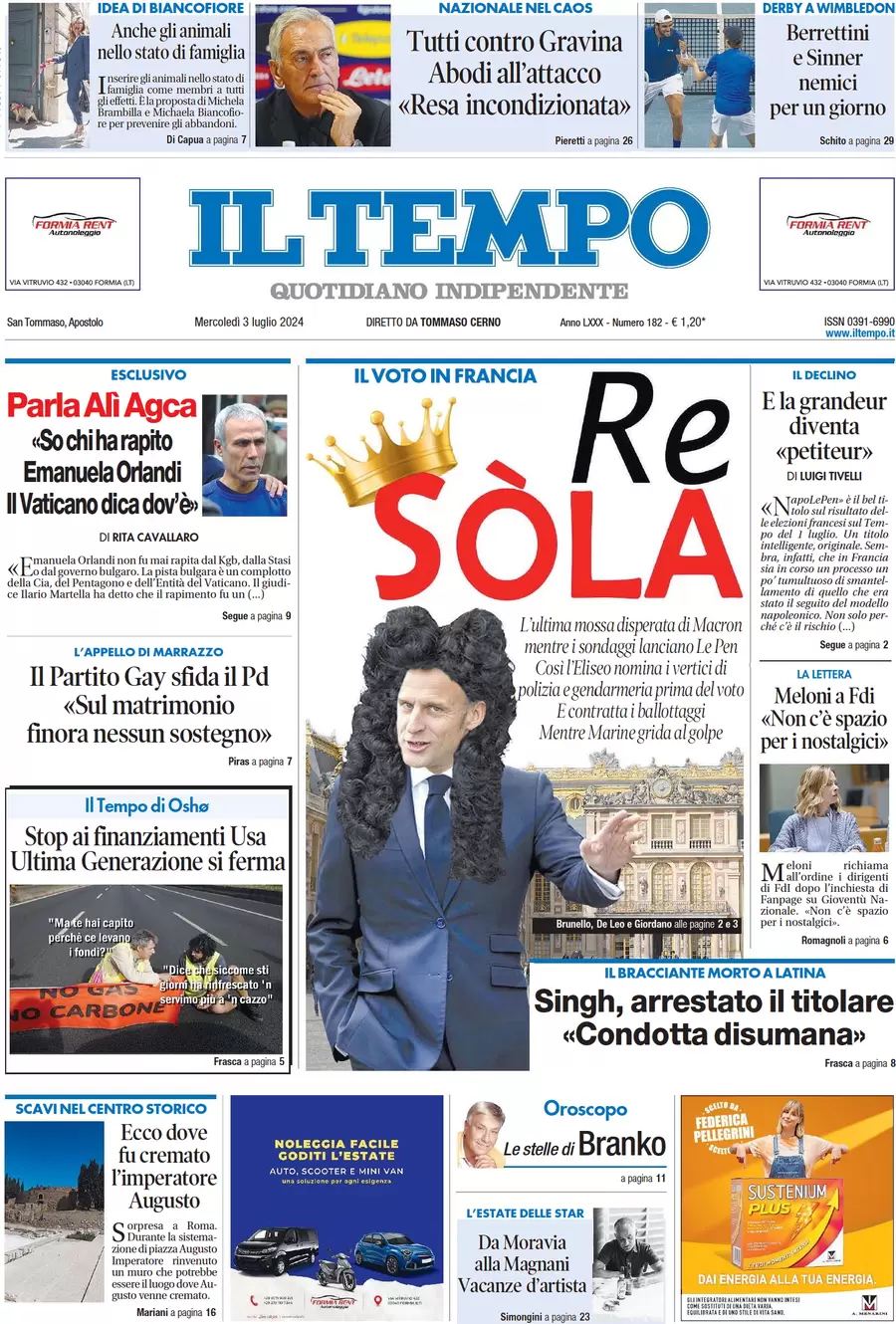 anteprima della prima pagina di il-tempo del 03/07/2024
