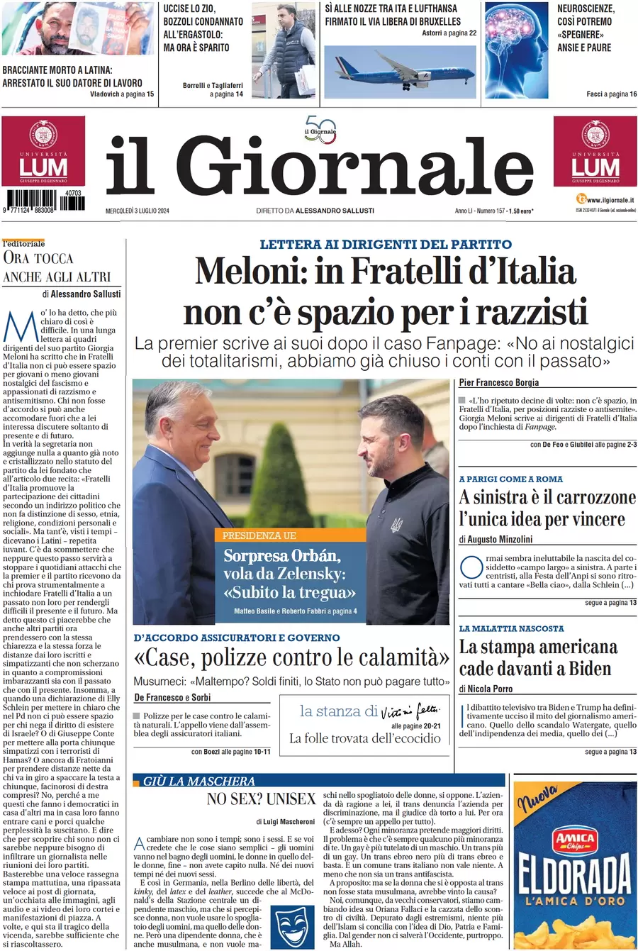 anteprima della prima pagina di il-giornale del 03/07/2024