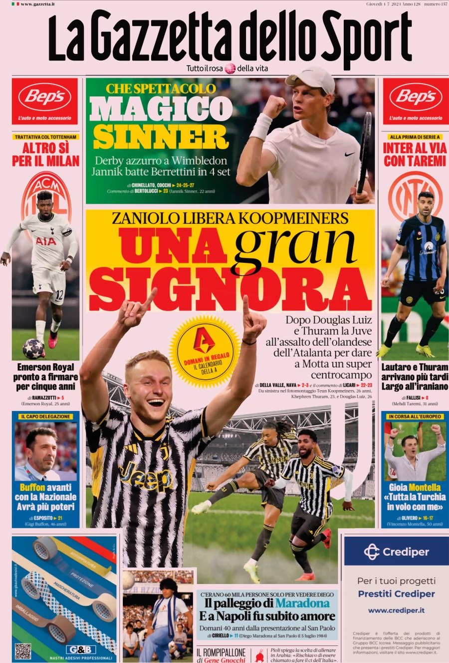 anteprima della prima pagina di la-gazzetta-dello-sport del 04/07/2024