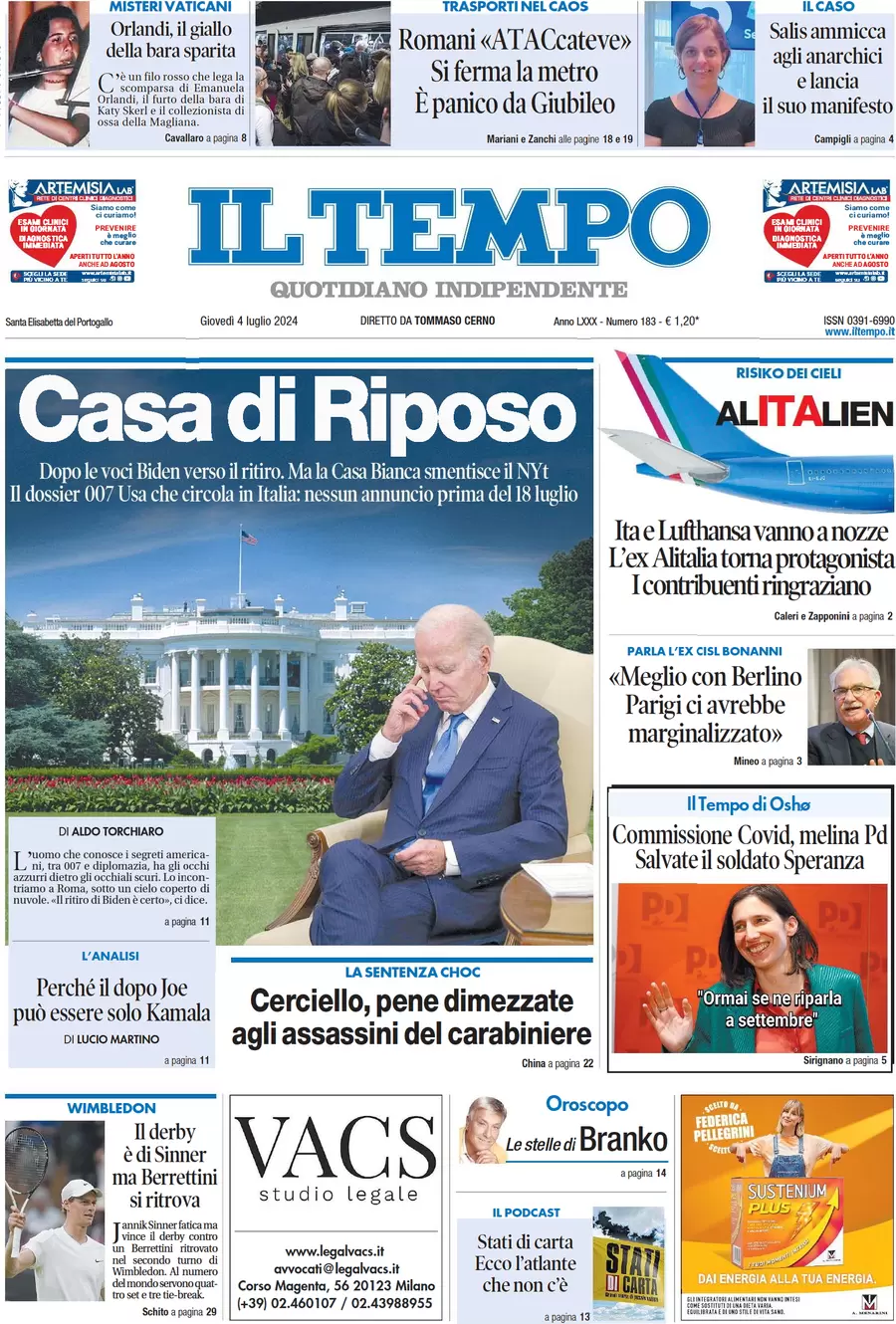 anteprima della prima pagina di il-tempo del 04/07/2024