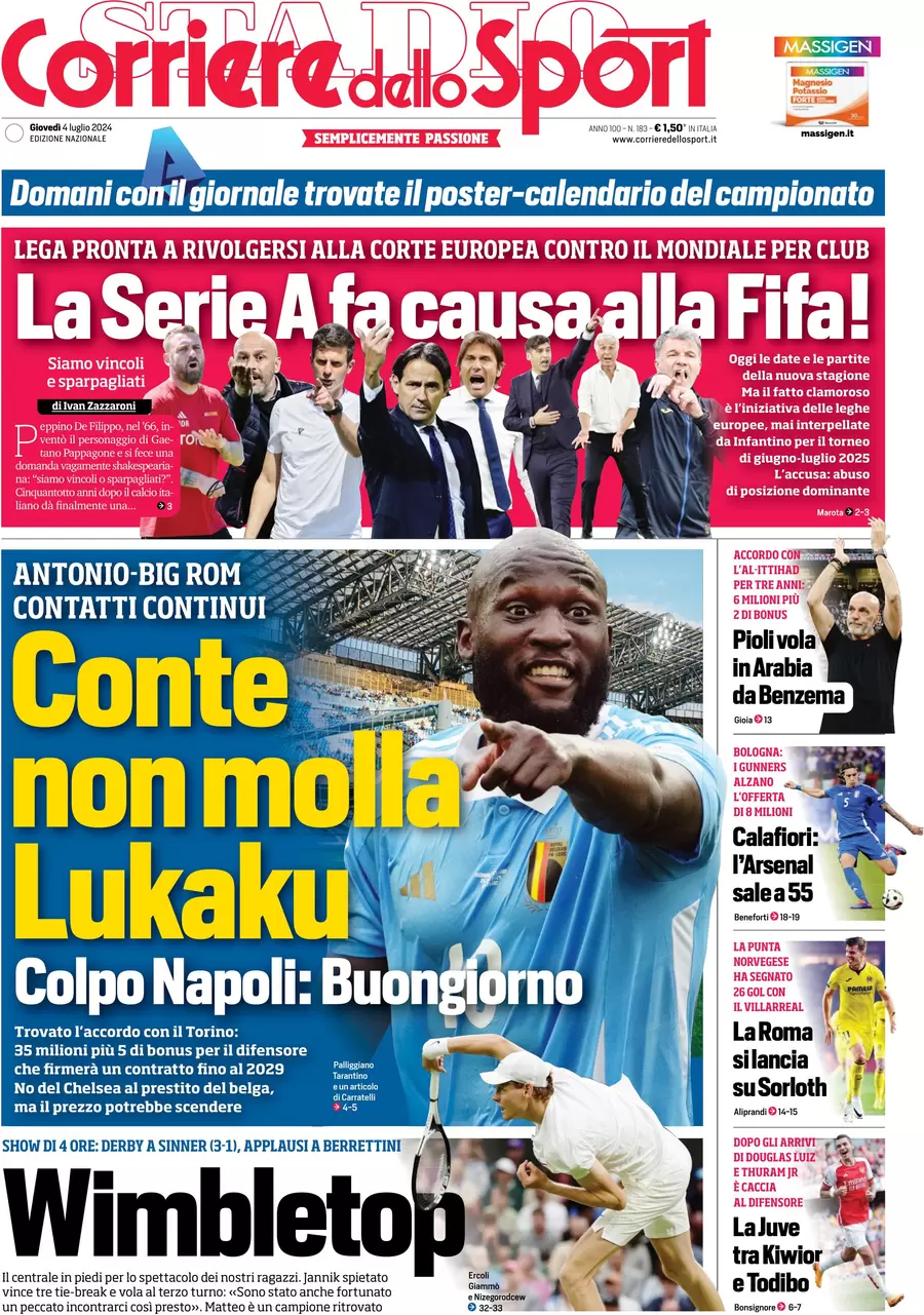 anteprima della prima pagina di corriere-dello-sport del 04/07/2024