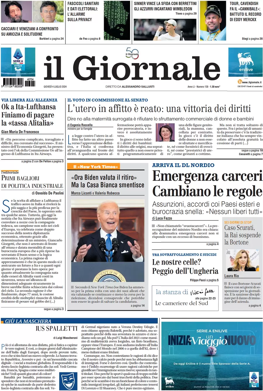anteprima della prima pagina di il-giornale del 04/07/2024