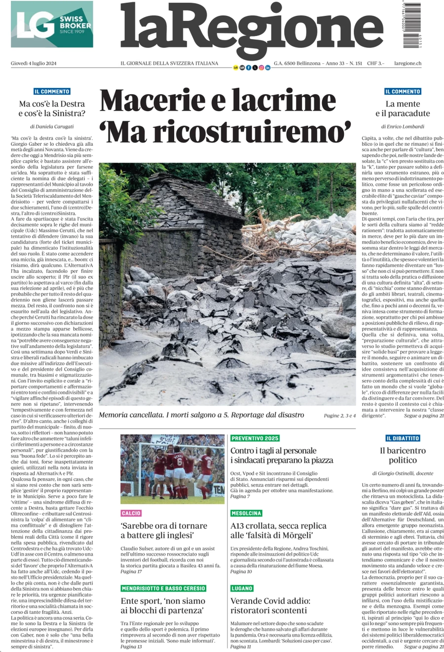 anteprima della prima pagina di la-regione del 04/07/2024