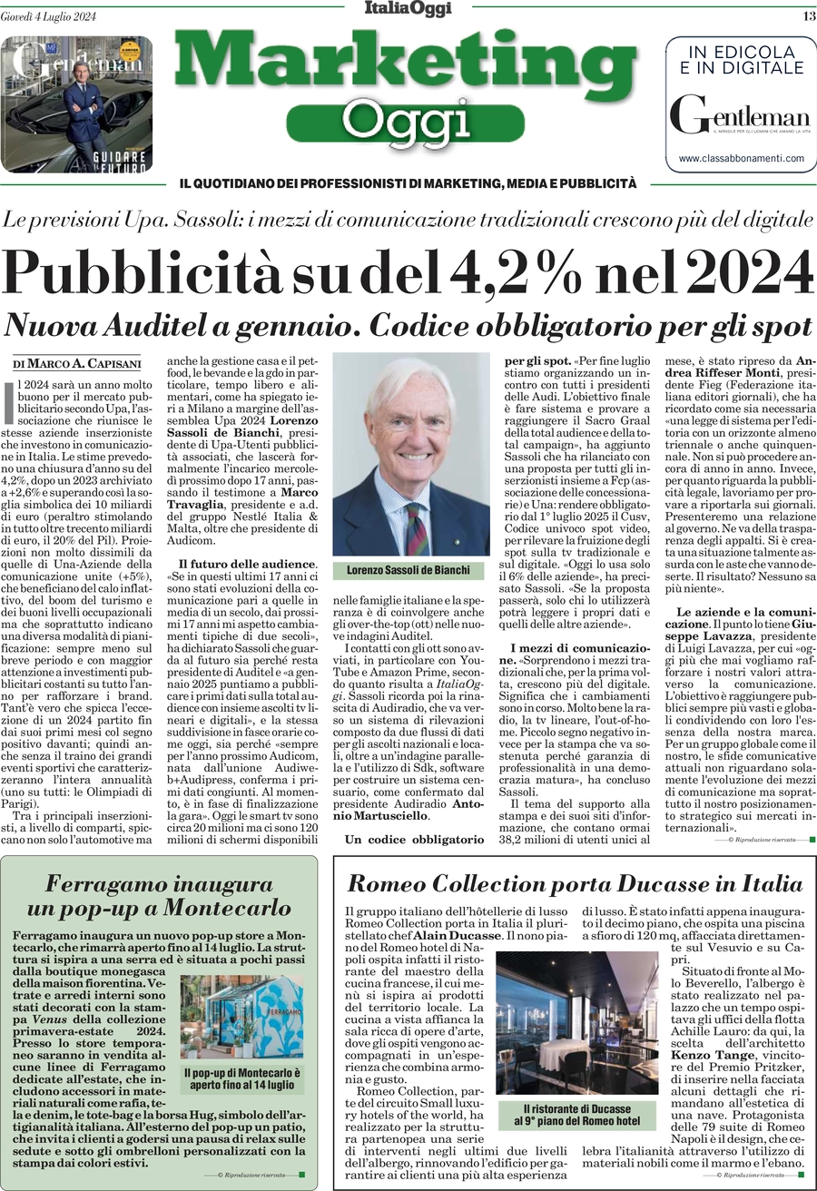 anteprima della prima pagina di marketing-oggi del 04/07/2024