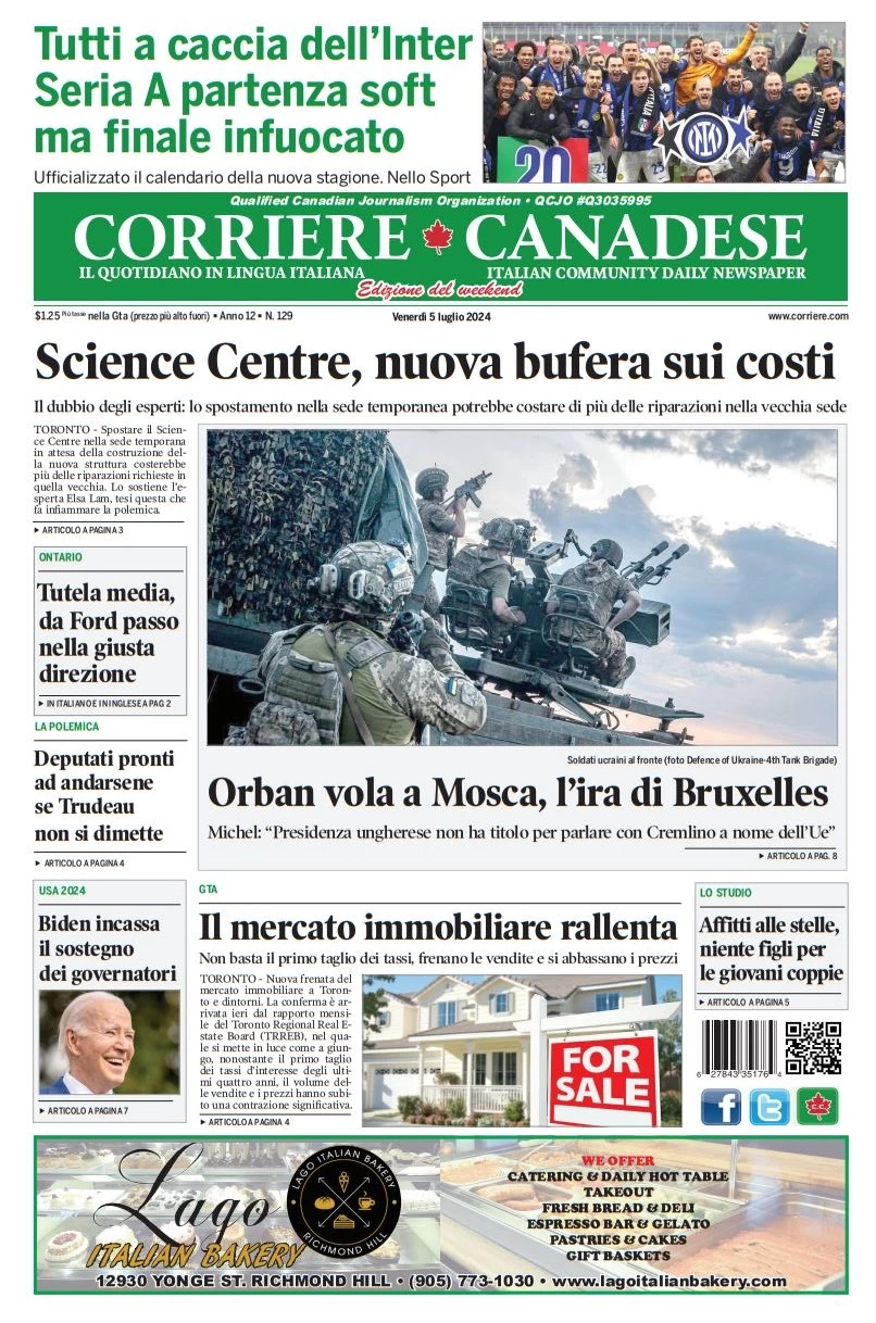 anteprima della prima pagina di corriere-canadese del 05/07/2024