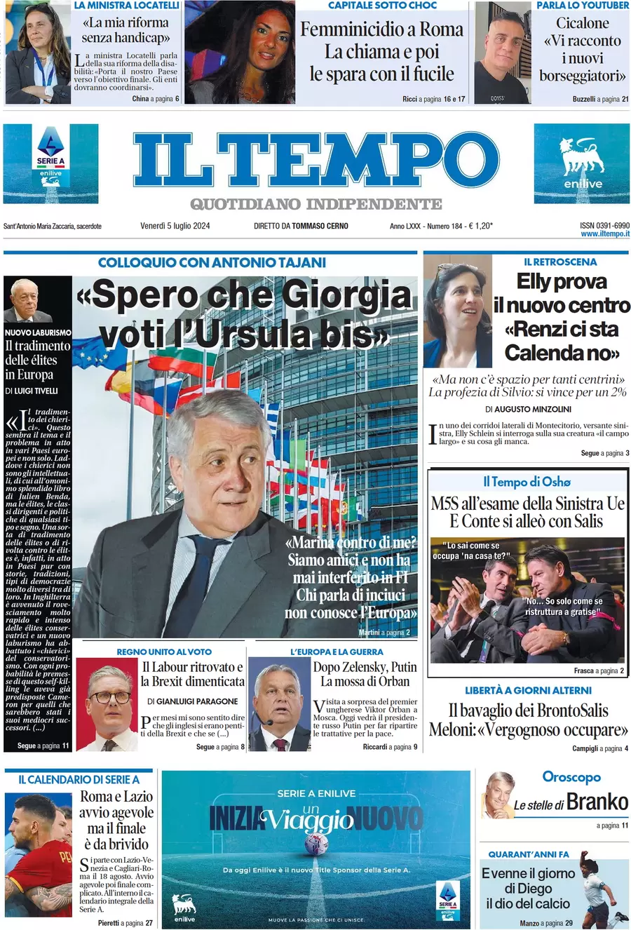 anteprima della prima pagina di il-tempo del 05/07/2024