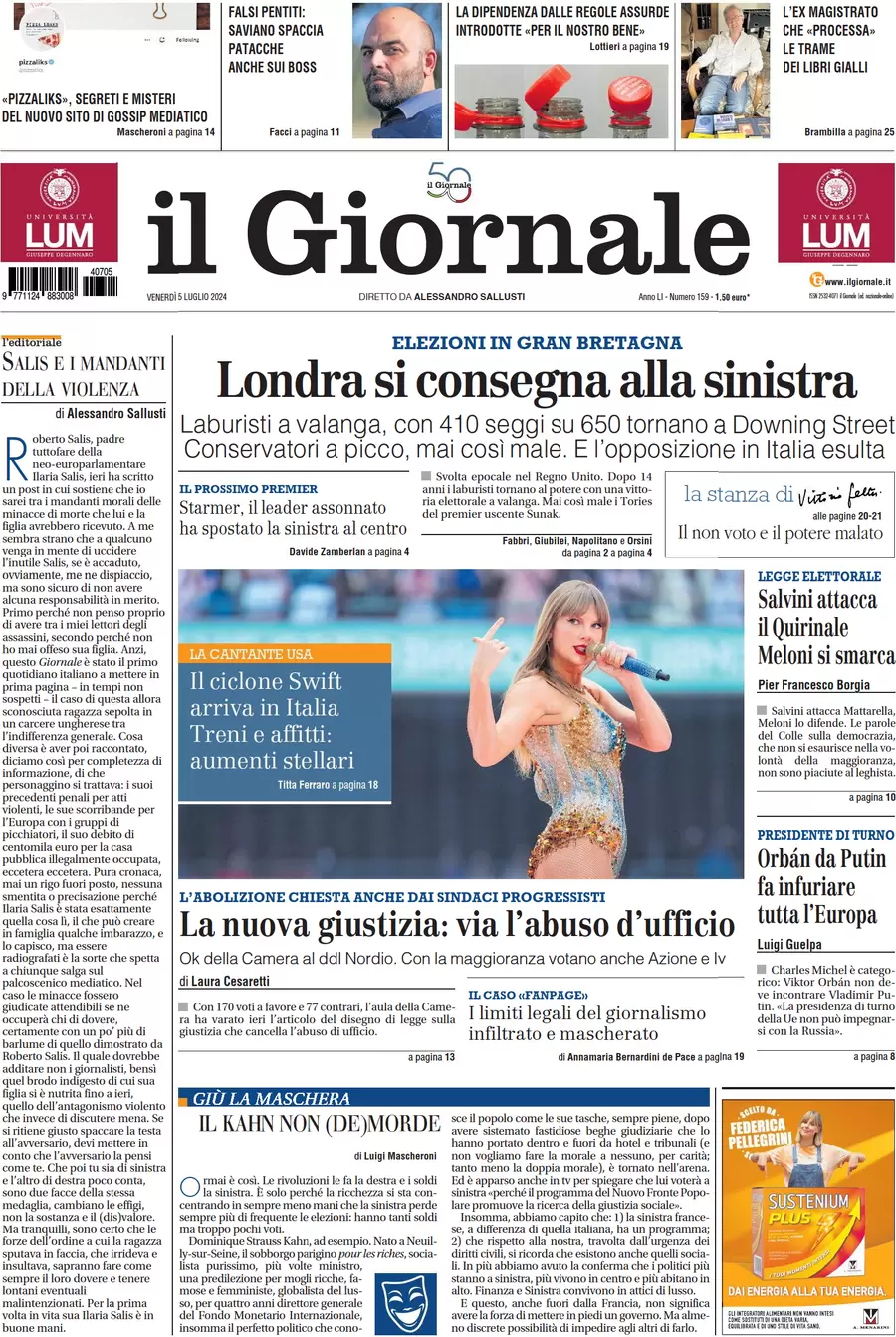 anteprima della prima pagina di il-giornale del 05/07/2024
