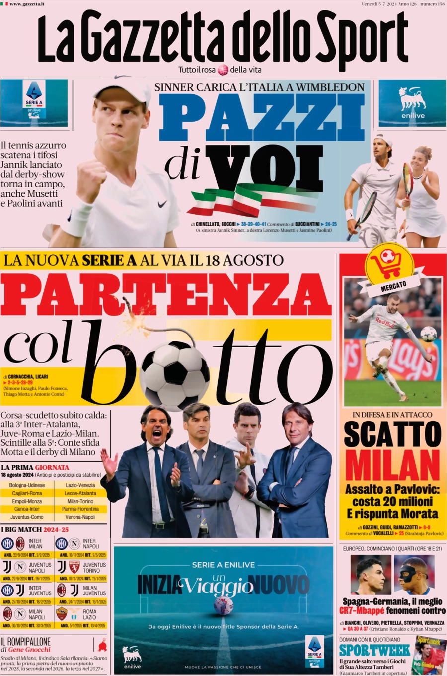 anteprima della prima pagina di la-gazzetta-dello-sport del 05/07/2024