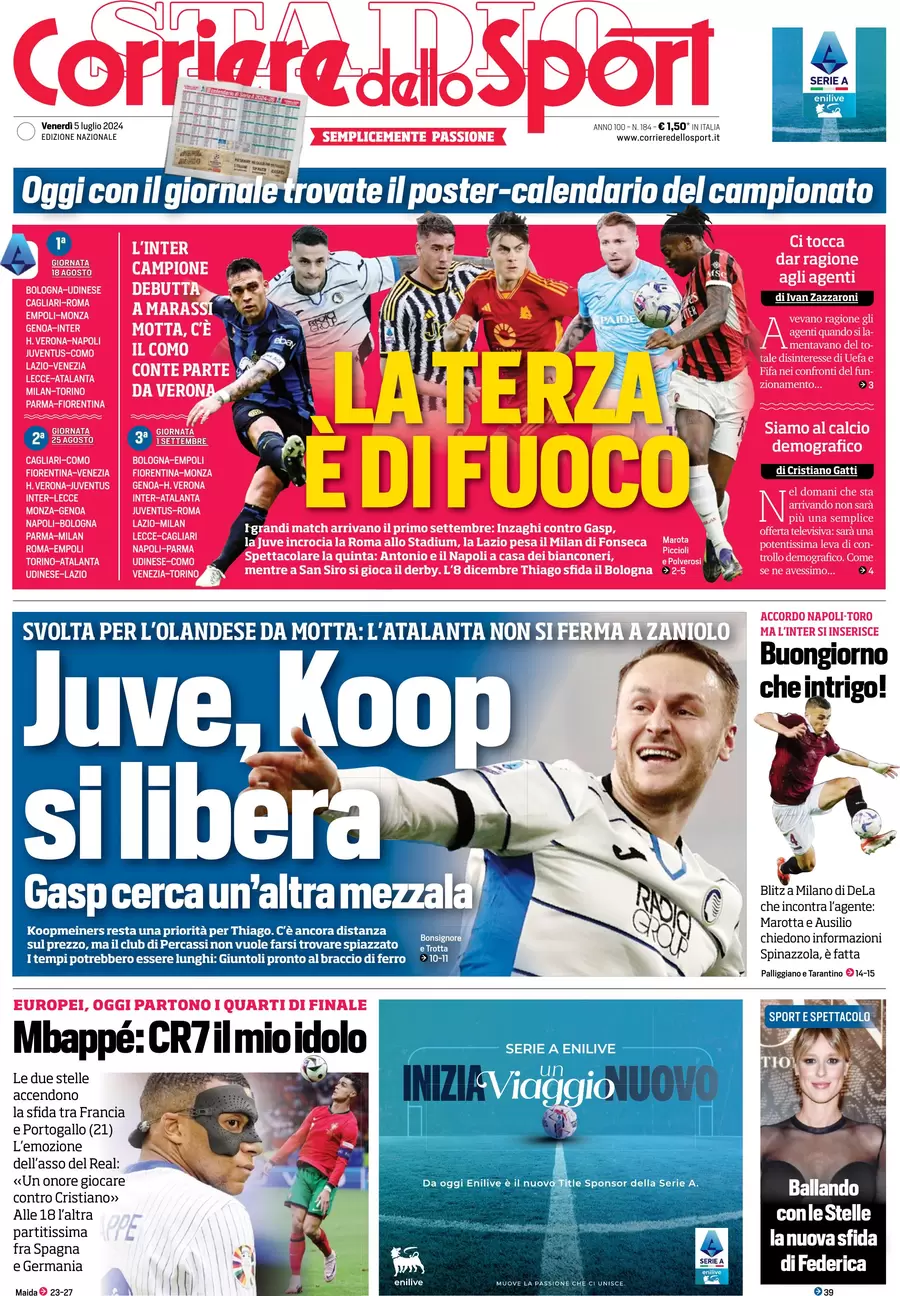 anteprima della prima pagina di corriere-dello-sport del 05/07/2024