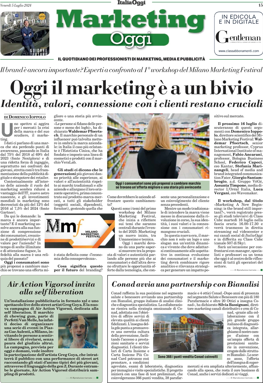 anteprima della prima pagina di marketing-oggi del 05/07/2024