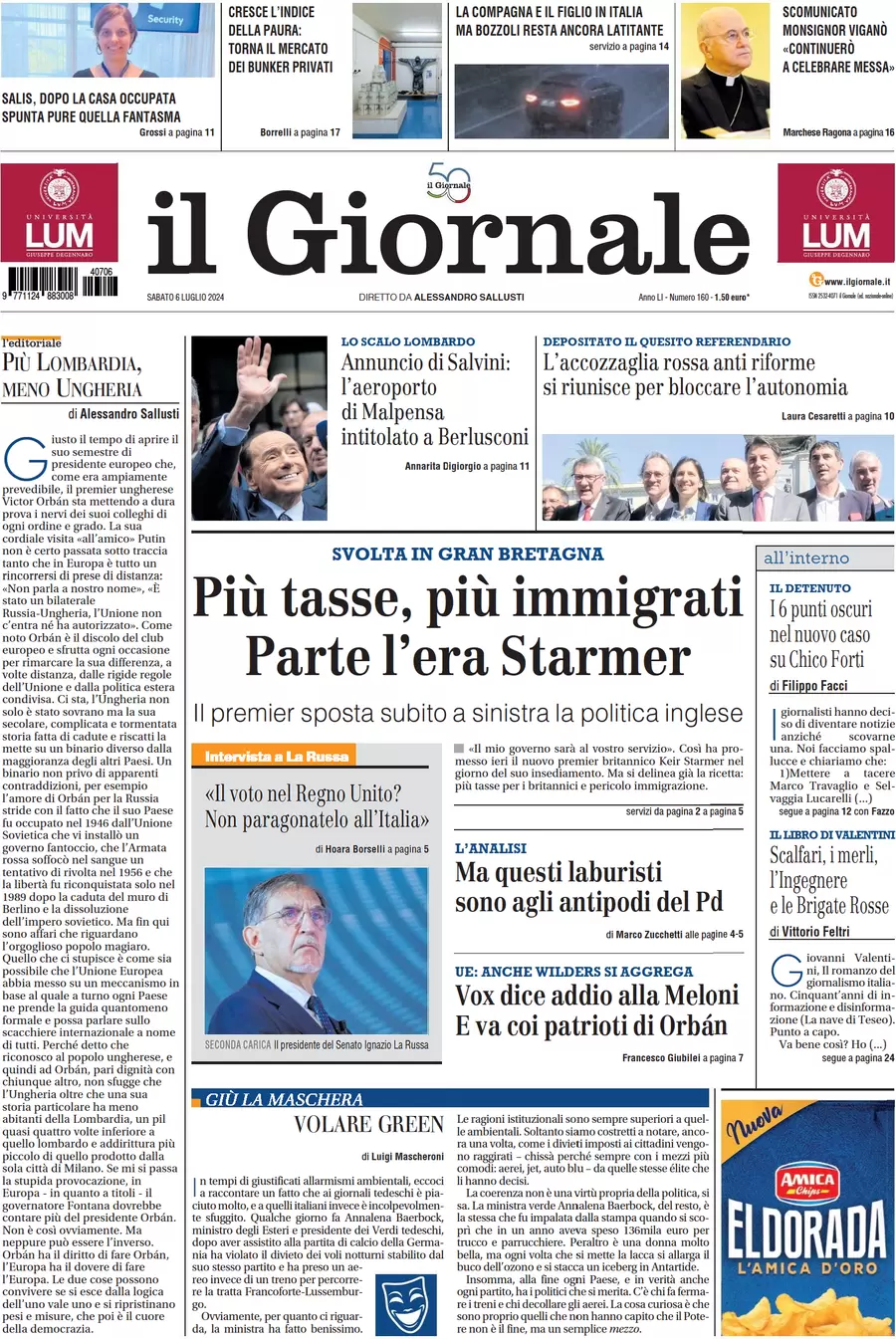 anteprima della prima pagina di il-giornale del 06/07/2024