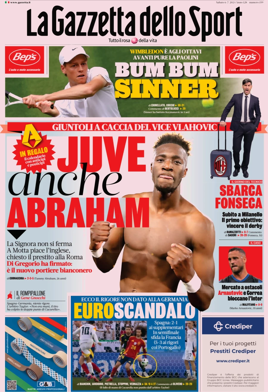 anteprima della prima pagina di la-gazzetta-dello-sport del 06/07/2024