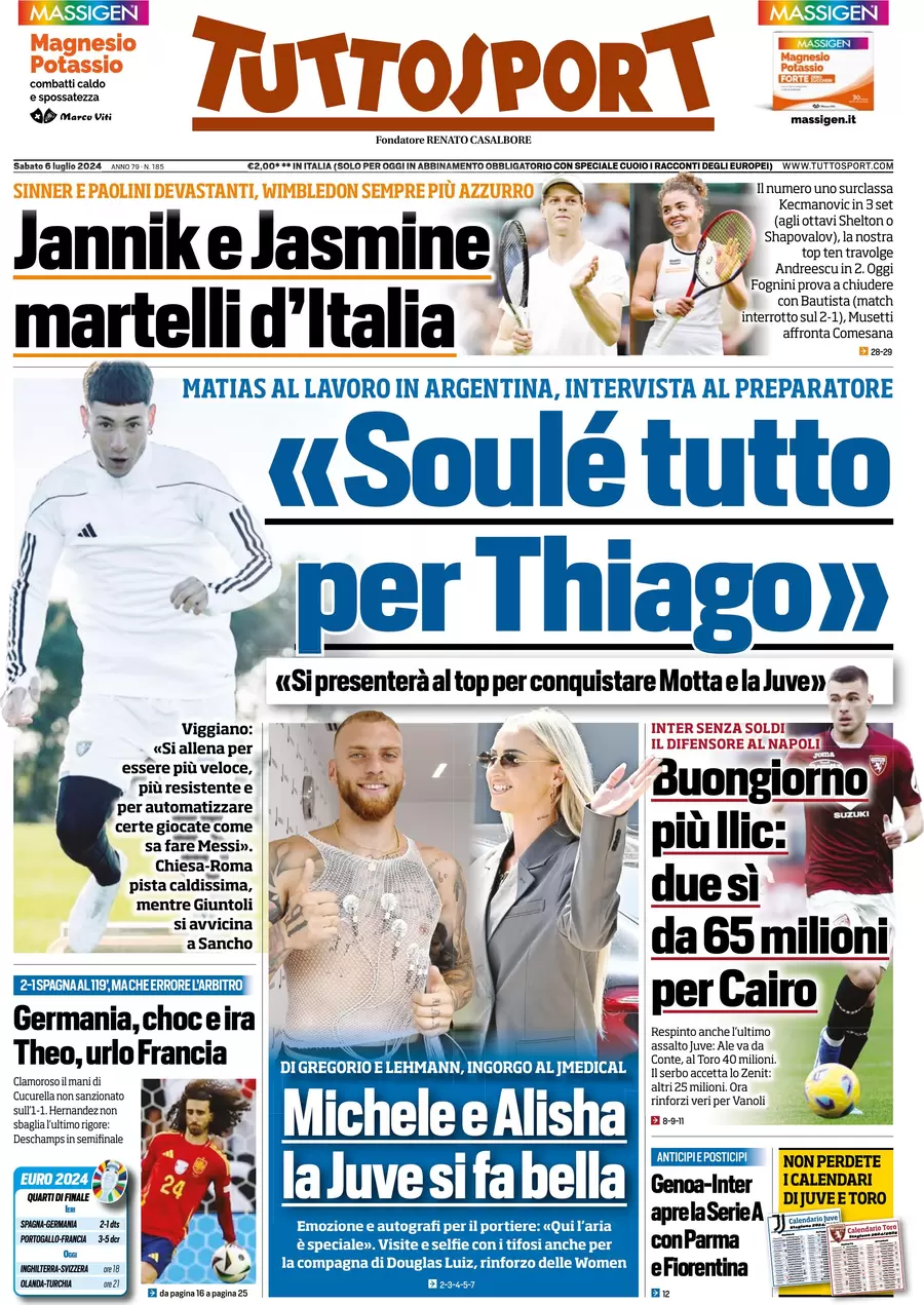 anteprima della prima pagina di tuttosport del 06/07/2024