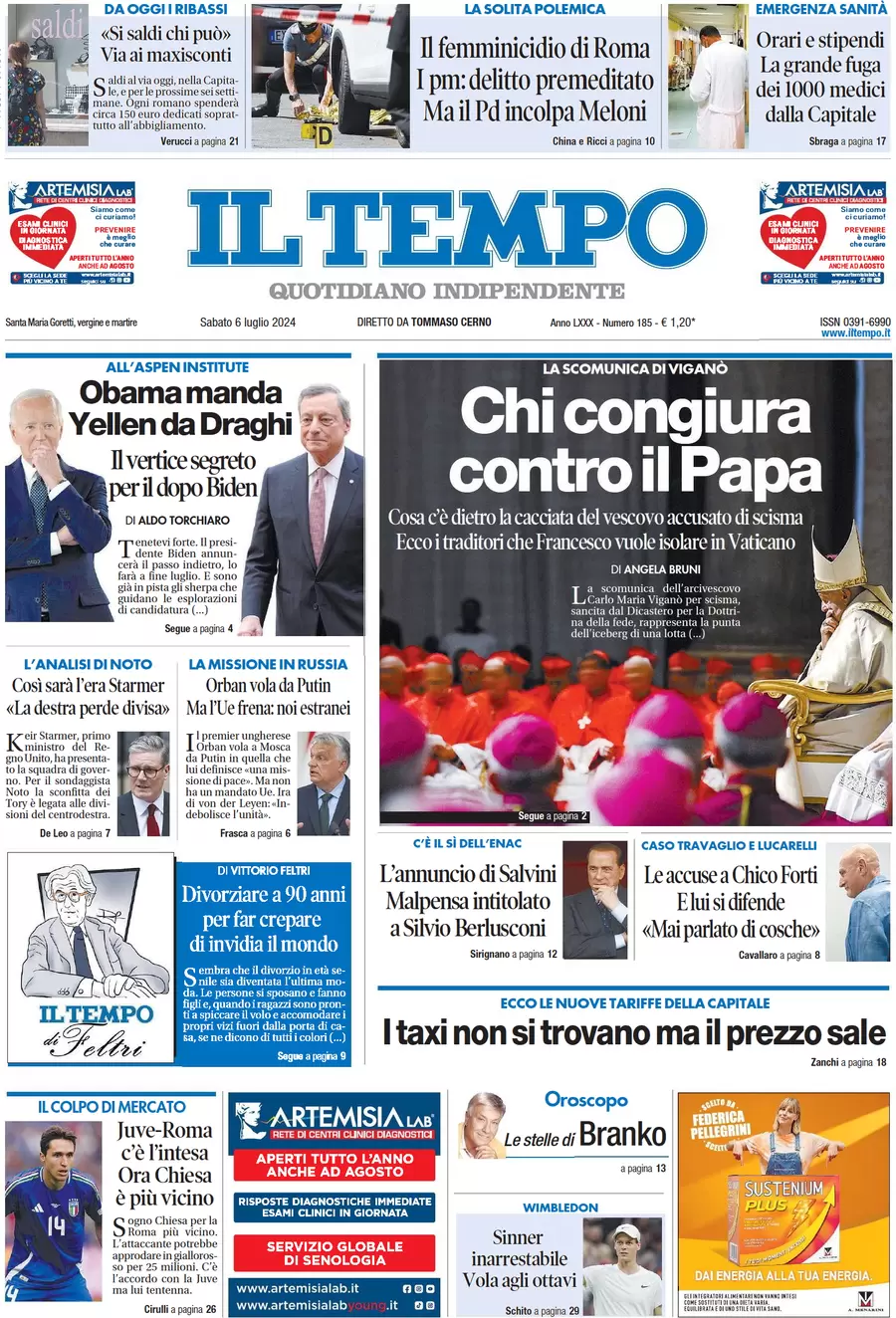 anteprima della prima pagina di il-tempo del 06/07/2024