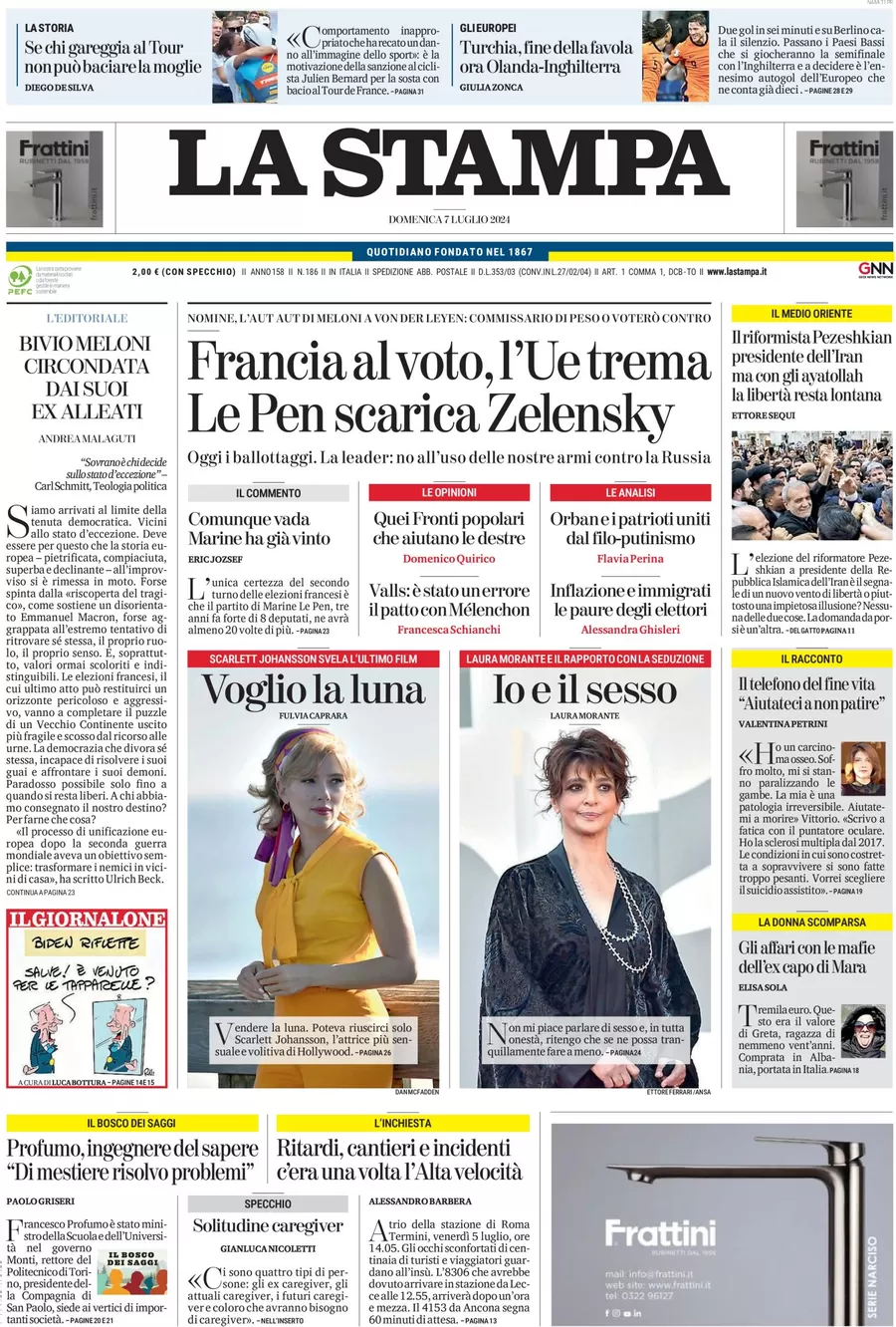 anteprima della prima pagina di la-stampa del 07/07/2024