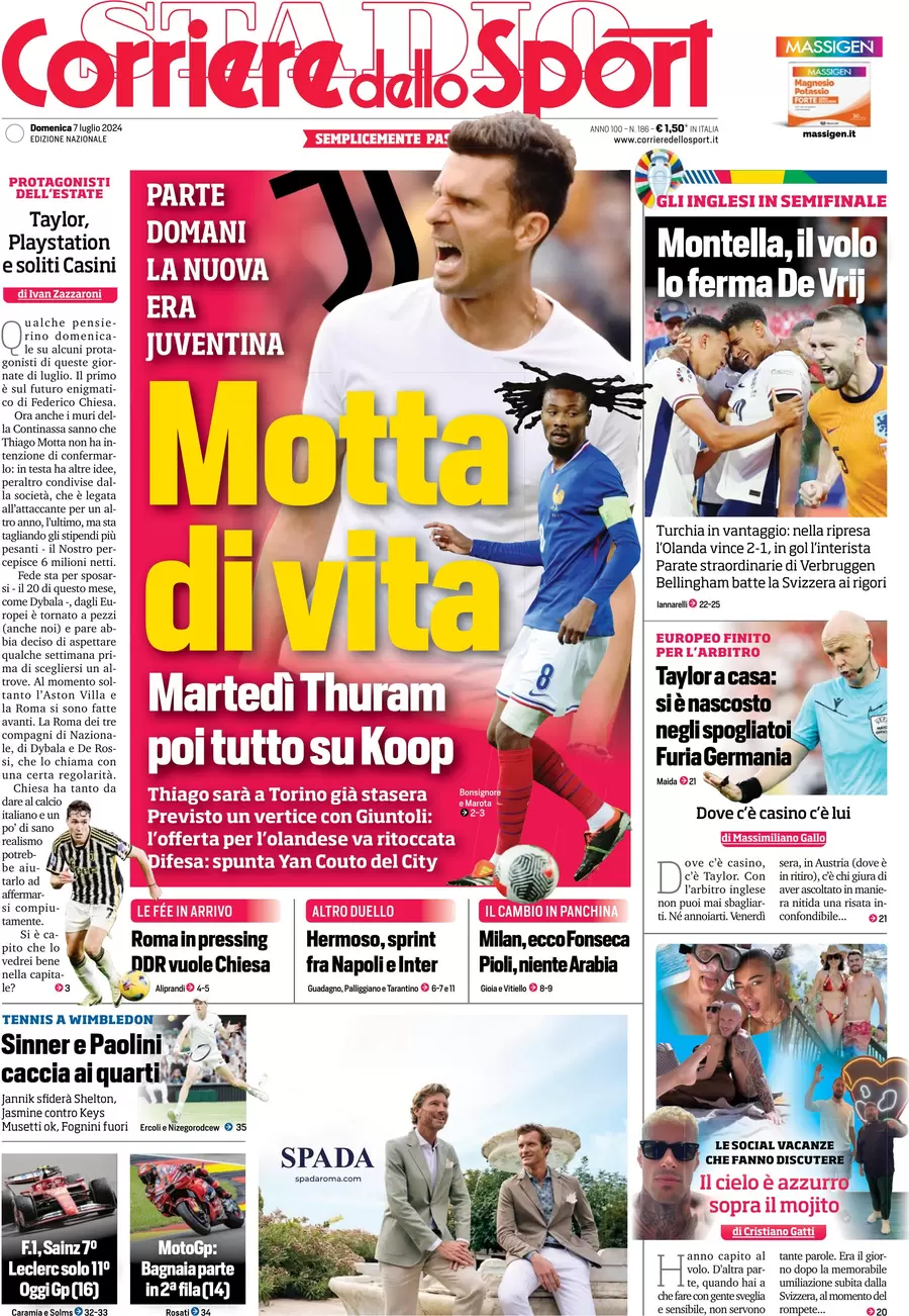 anteprima della prima pagina di corriere-dello-sport del 07/07/2024