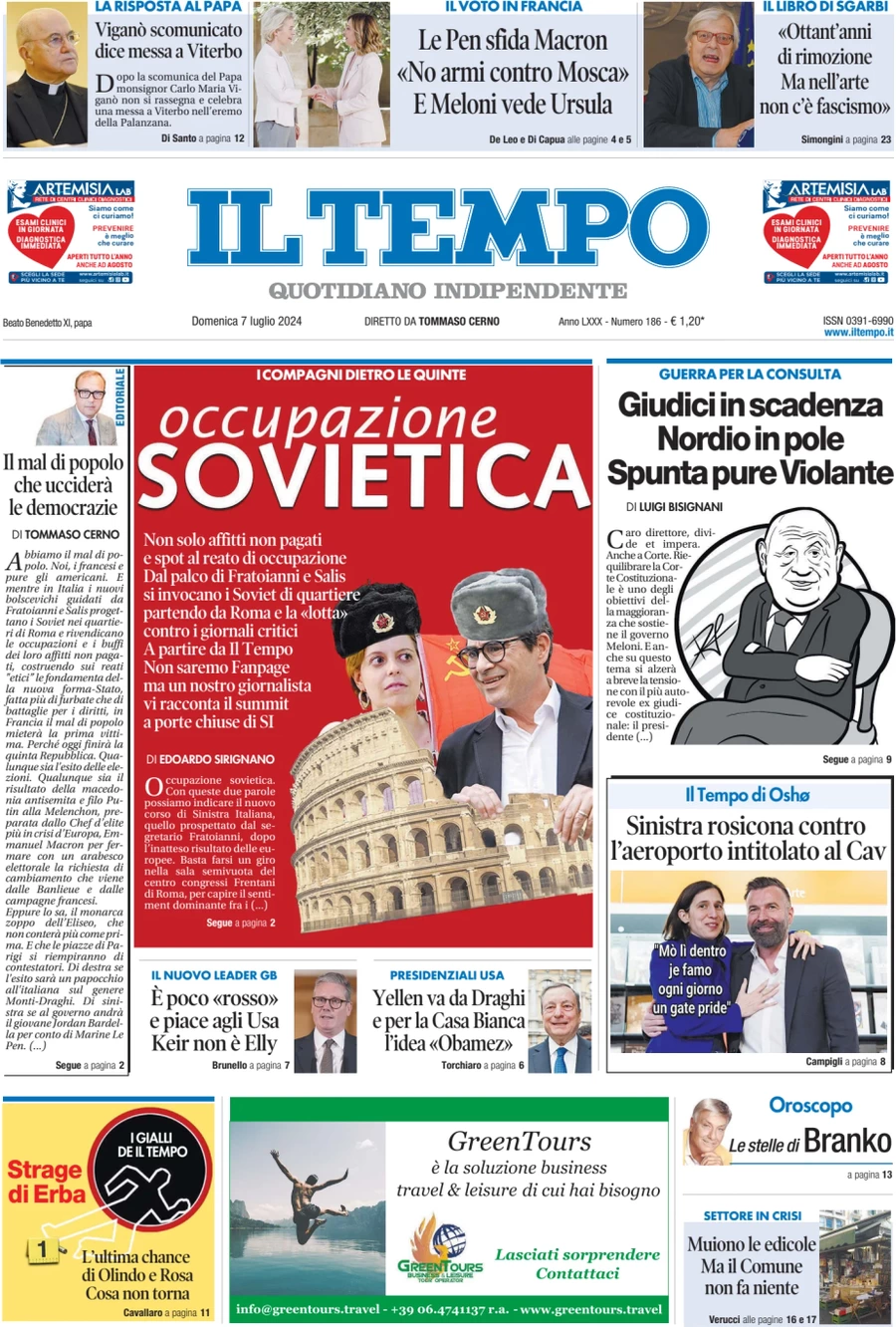 anteprima della prima pagina di il-tempo del 07/07/2024