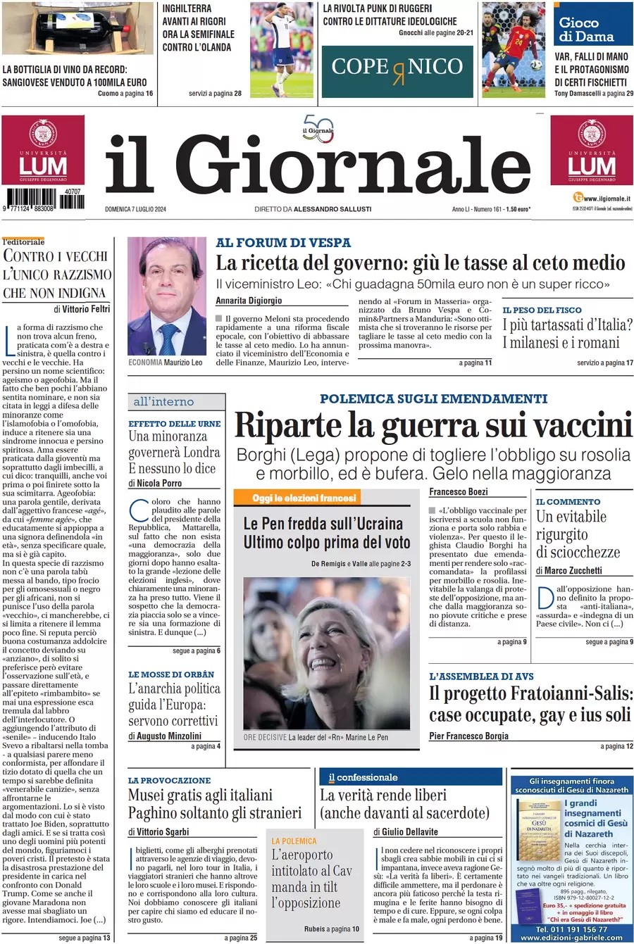 anteprima della prima pagina di il-giornale del 07/07/2024