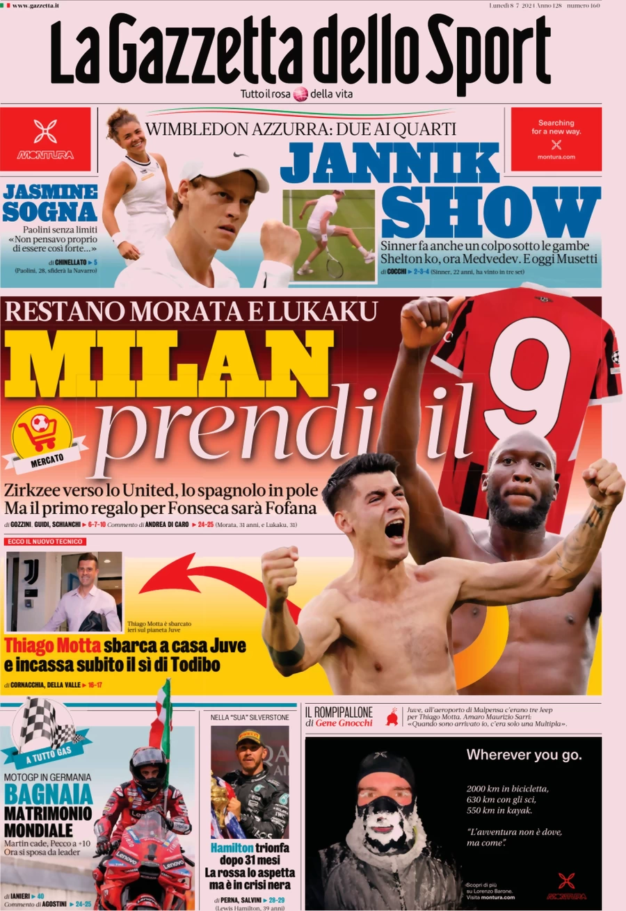 anteprima della prima pagina di la-gazzetta-dello-sport del 08/07/2024