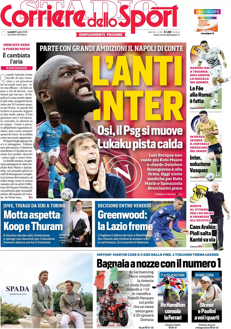 anteprima della prima pagina di corriere-dello-sport del 08/07/2024