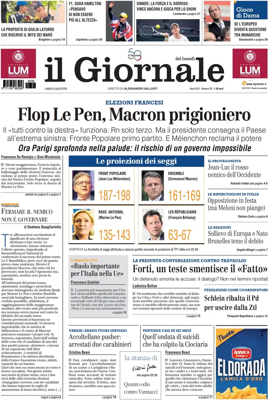 anteprima della prima pagina di il-giornale del 08/07/2024