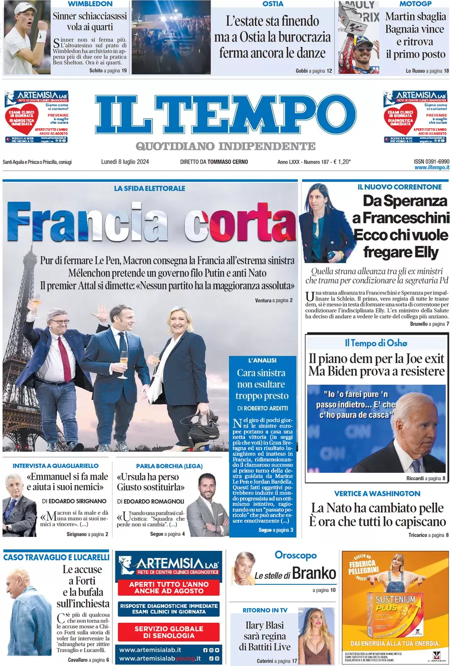 anteprima della prima pagina di il-tempo del 08/07/2024