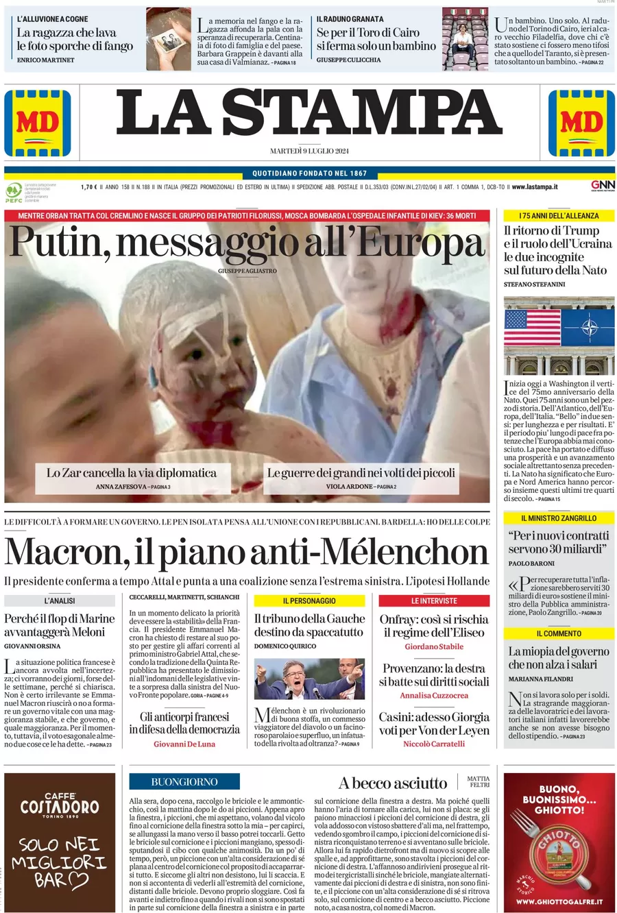 anteprima della prima pagina di la-stampa del 09/07/2024