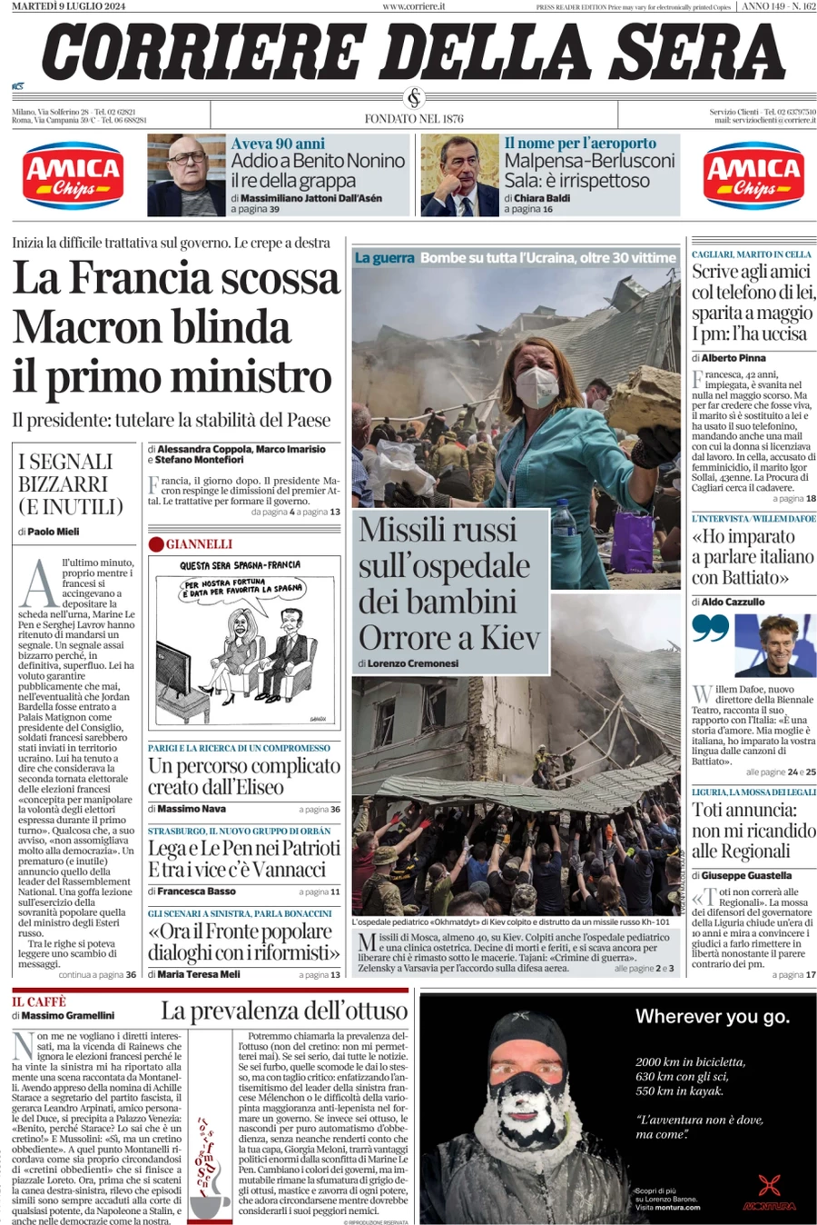 anteprima della prima pagina di corriere-della-sera del 09/07/2024