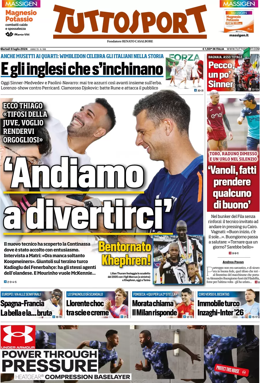 anteprima della prima pagina di tuttosport del 09/07/2024