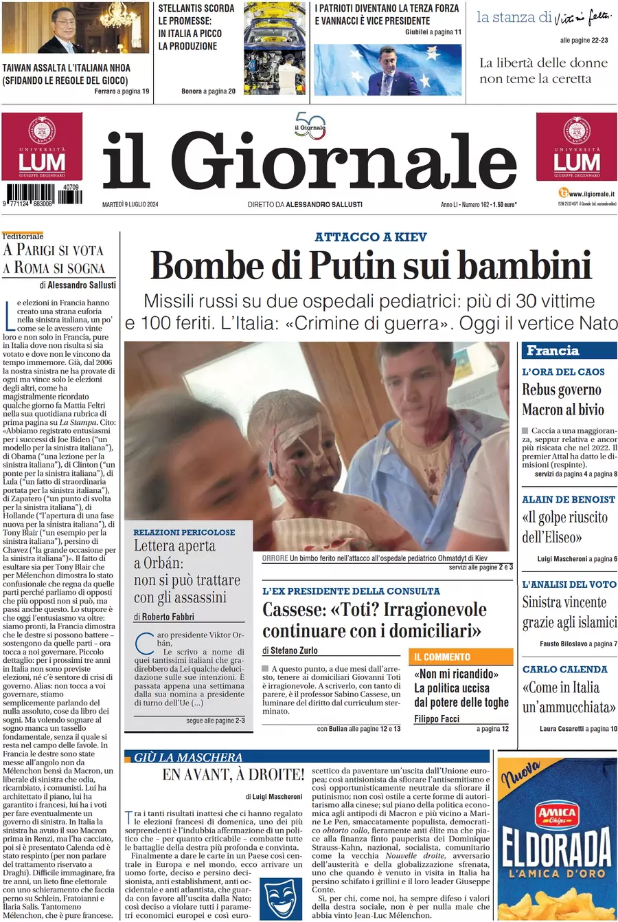 anteprima della prima pagina di il-giornale del 09/07/2024