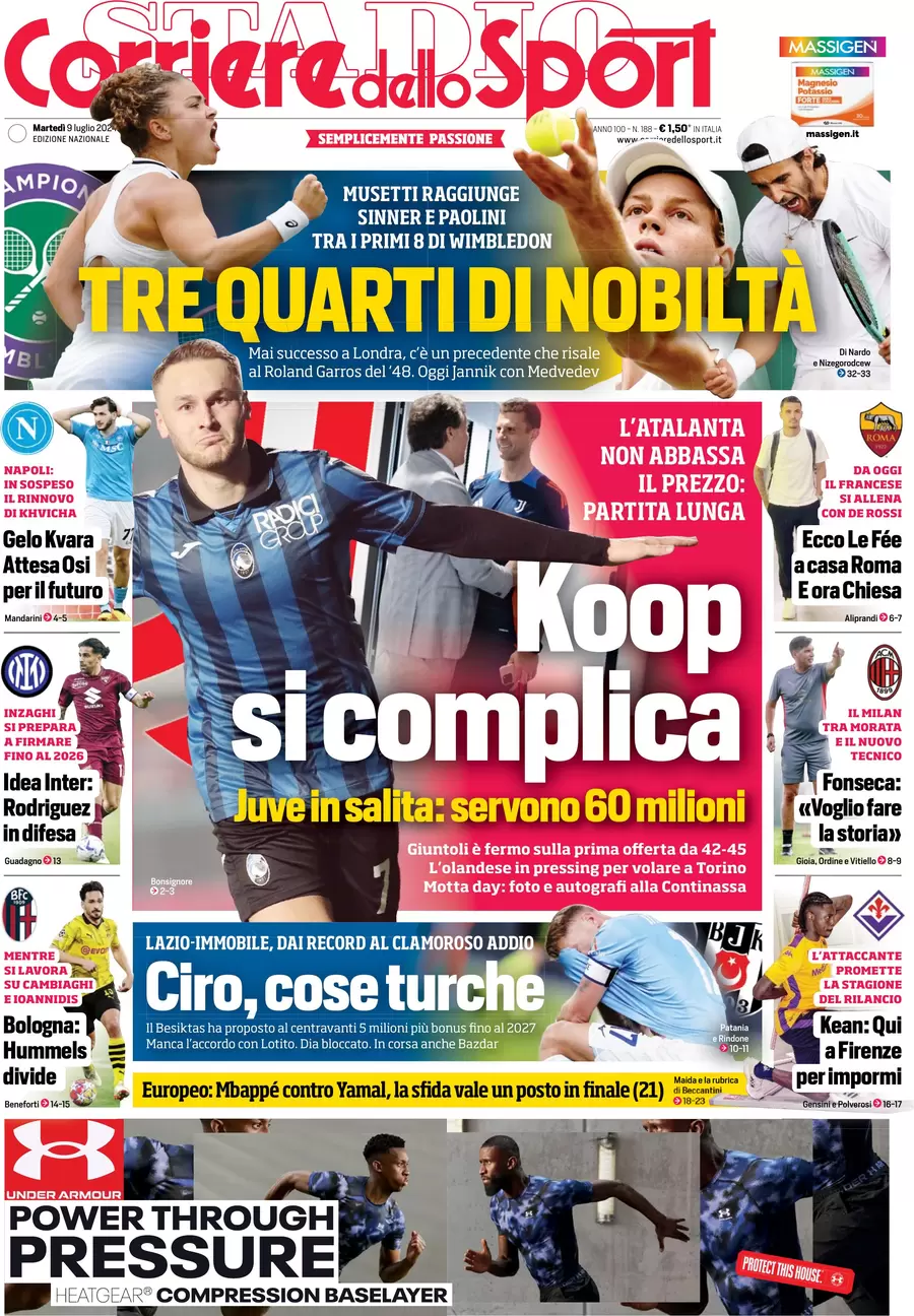 anteprima della prima pagina di corriere-dello-sport del 09/07/2024