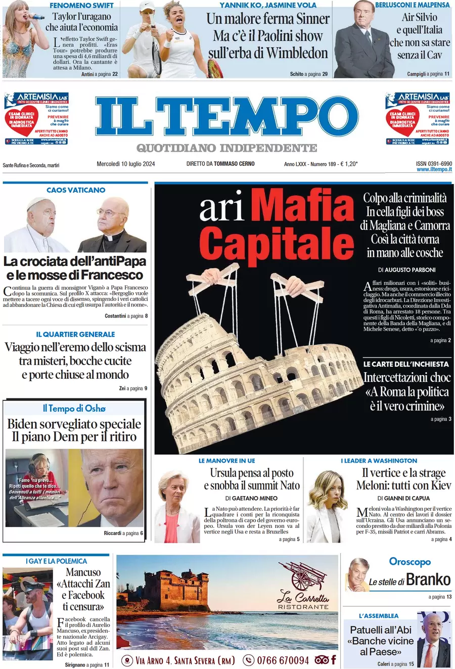 anteprima della prima pagina di il-tempo del 10/07/2024